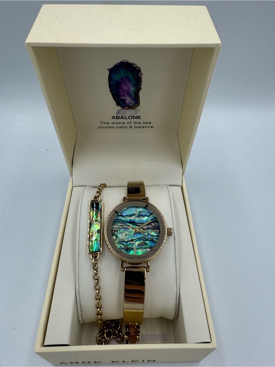 Anne Klein Gold-Tone Watch with Iridescent Abalone Dial and Bracelet Accent main image 6